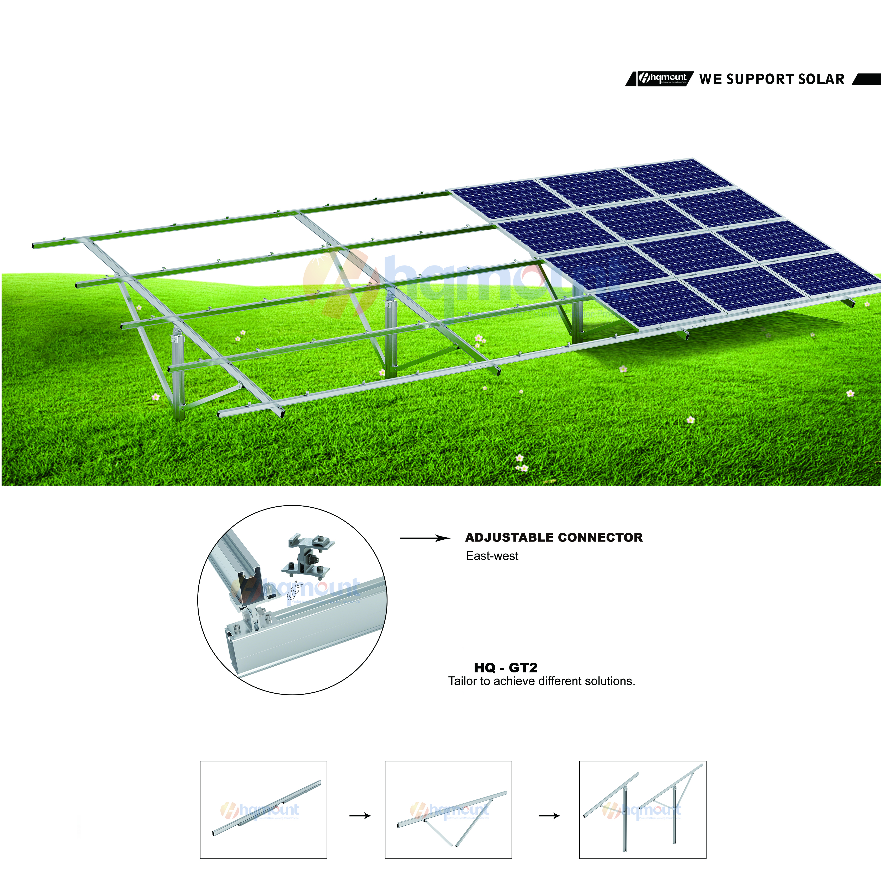 HQ Mount single pile solar rack for challenged terrain