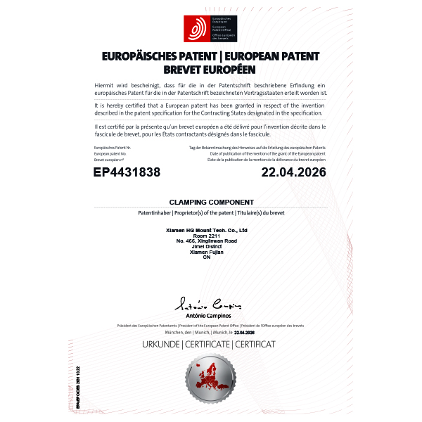 European Innovation Certification – HQ Mount Click Holder Kit